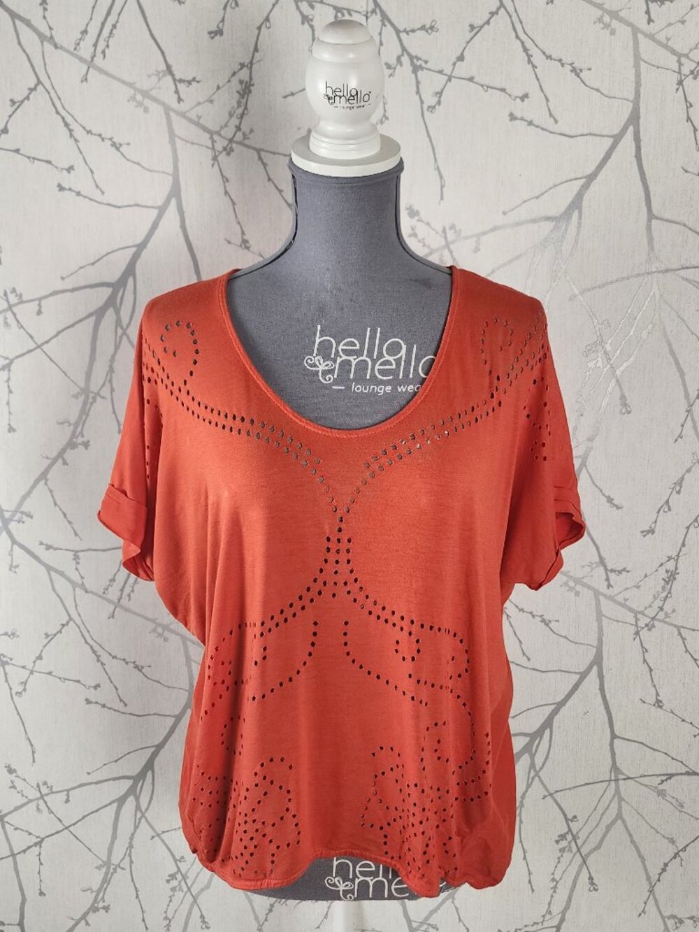 Colcci Orange Stretch Jersey Laser Cut Loose Fit Batwing Top